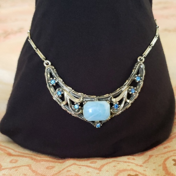 Vintage Blue Stone Choker/ Rhinestone Chocker - Picture 2 of 11